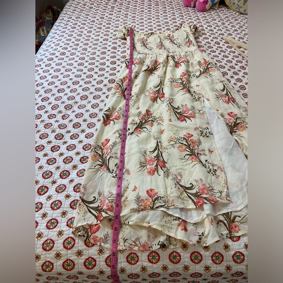 EUC REFORMATION Leila Ivory Pink Floral Smocked Bodice Slit Midi Dress - Picture 9 of 12